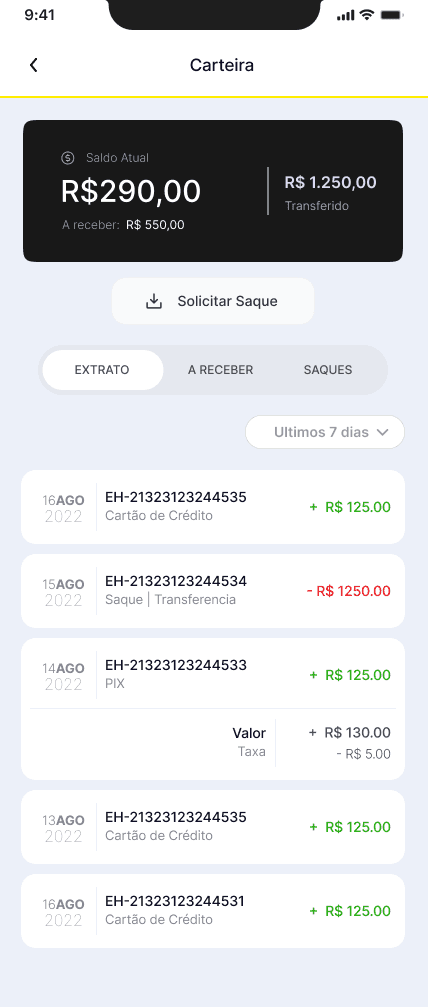 App de afiliados — carteira