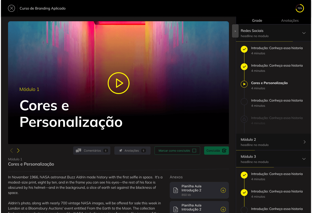 Área de membros — aula